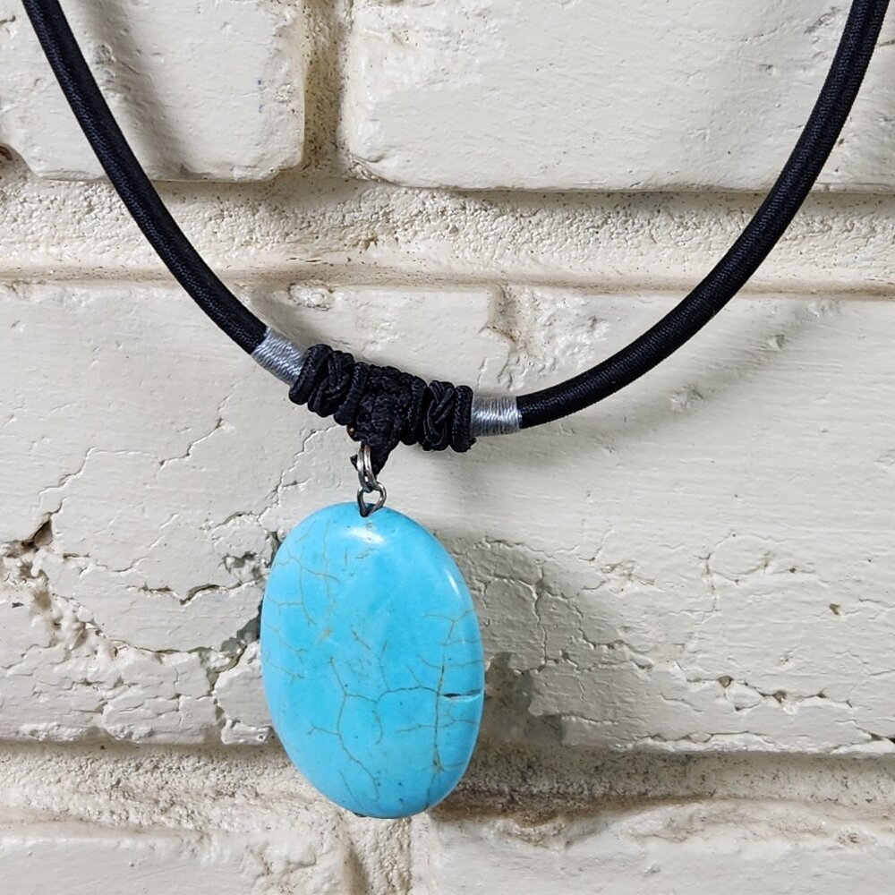 New Womens Large Turquoise Fabric Drop Gem Necklace 16"